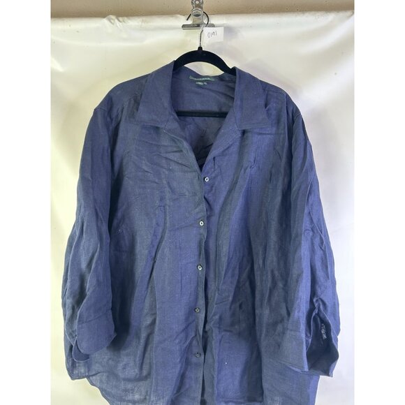 Lauren Ralph Lauren Linen Button Front Shirt Navy Blue - Picture 3 of 6